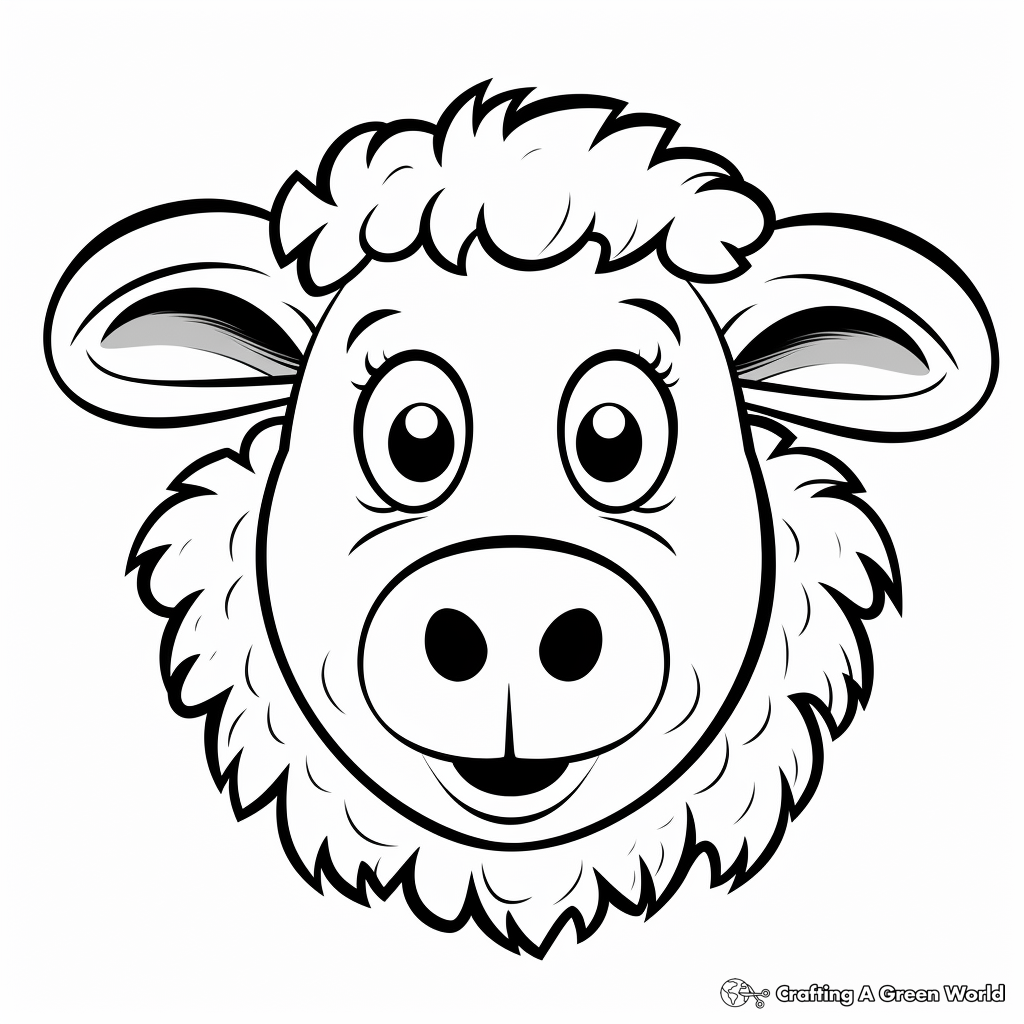 Friendly Cartoon Sheep Head Coloring Pages for Kids 4