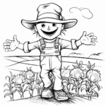 Friendly Scarecrow and Pumpkin Patch Coloring Pages 1