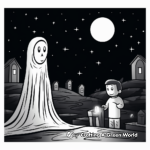 Ghost in Graveyard Night Scene Coloring Pages 3