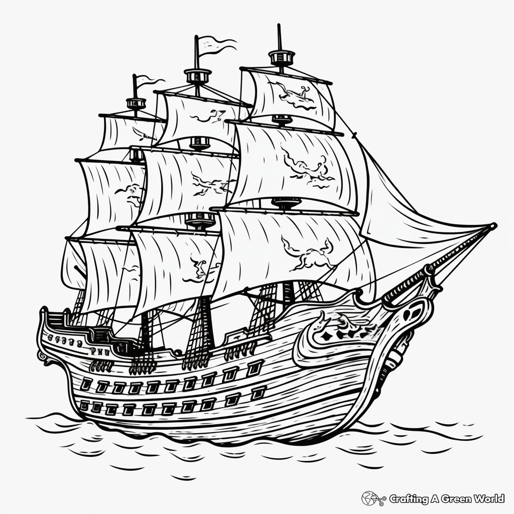 Ghostly Flying Dutchman Pirate Ship Coloring Pages 3