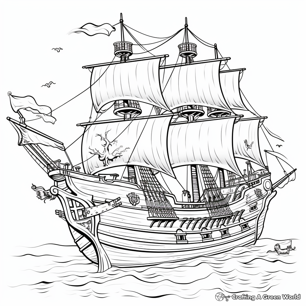 Ghostly Flying Dutchman Pirate Ship Coloring Pages 4