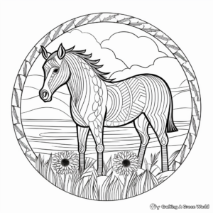 Grazing Horse Mandala Coloring Pages: Quiet Scenes 3