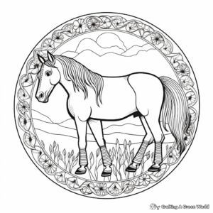 Grazing Horse Mandala Coloring Pages: Quiet Scenes 4