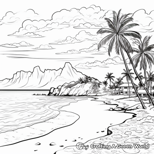 Hawaiian Beach Scenery Coloring Pages 1