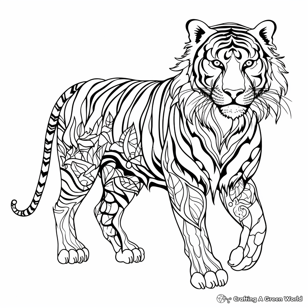 Indian Royal Bengal tiger: Indian Art Inspired Coloring Pages 3