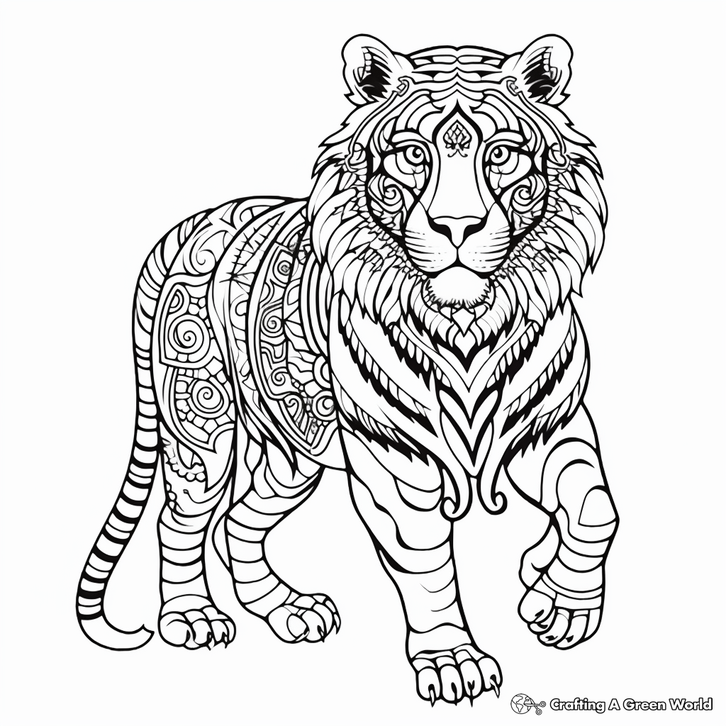 Indian Royal Bengal tiger: Indian Art Inspired Coloring Pages 4