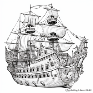 Intricate Pirate Galleon Coloring Pages for Adults 3