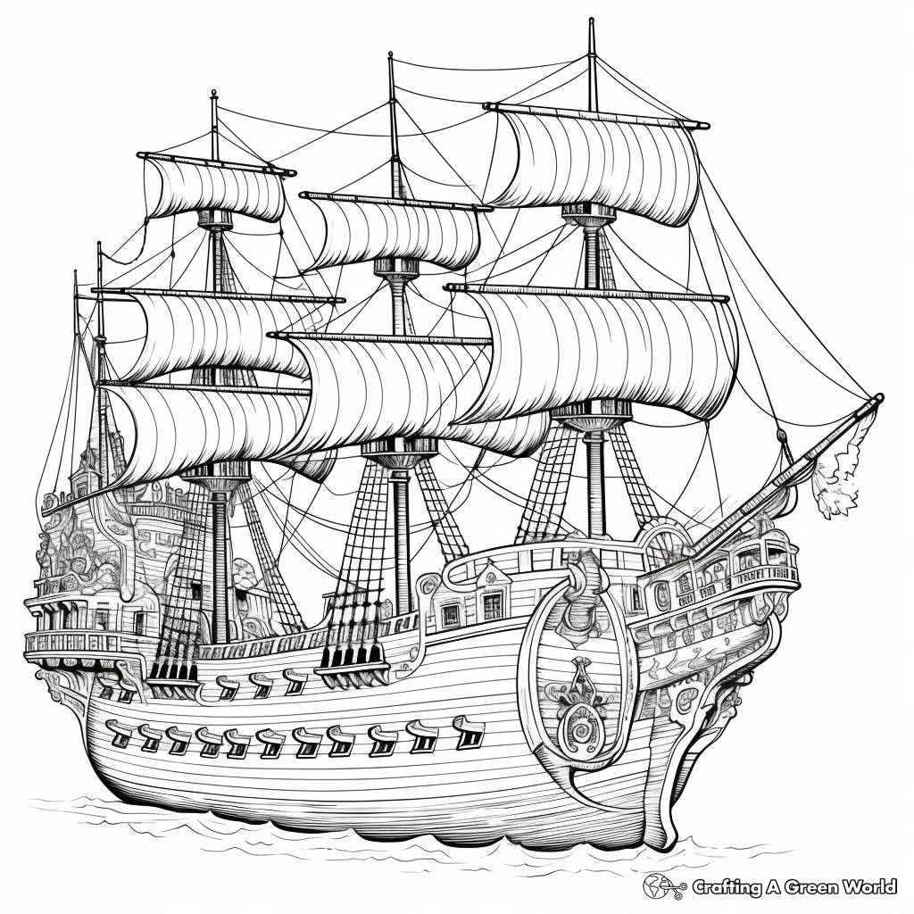 Intricate Pirate Galleon Coloring Pages for Adults 4