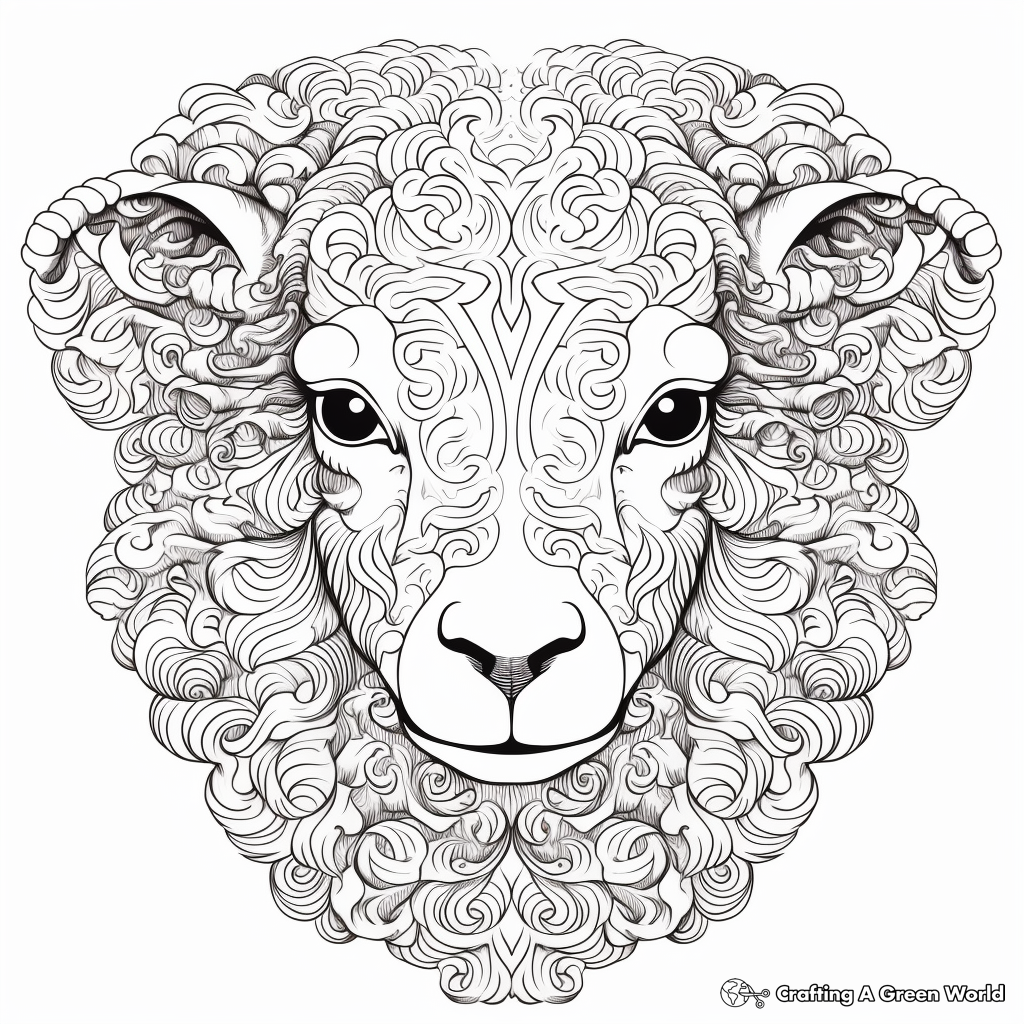 Intricate Woolly Sheep Head Coloring Pages 2