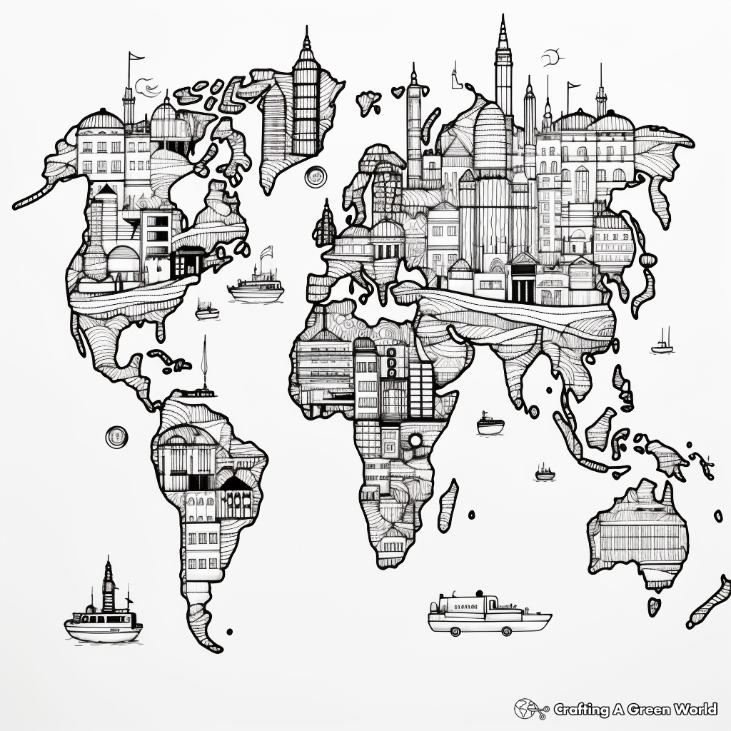 Intricate World Map Coloring Pages 1