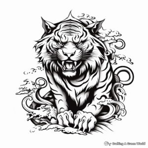 Japanese-inspired Tiger Tattoo Design Coloring Pages 1