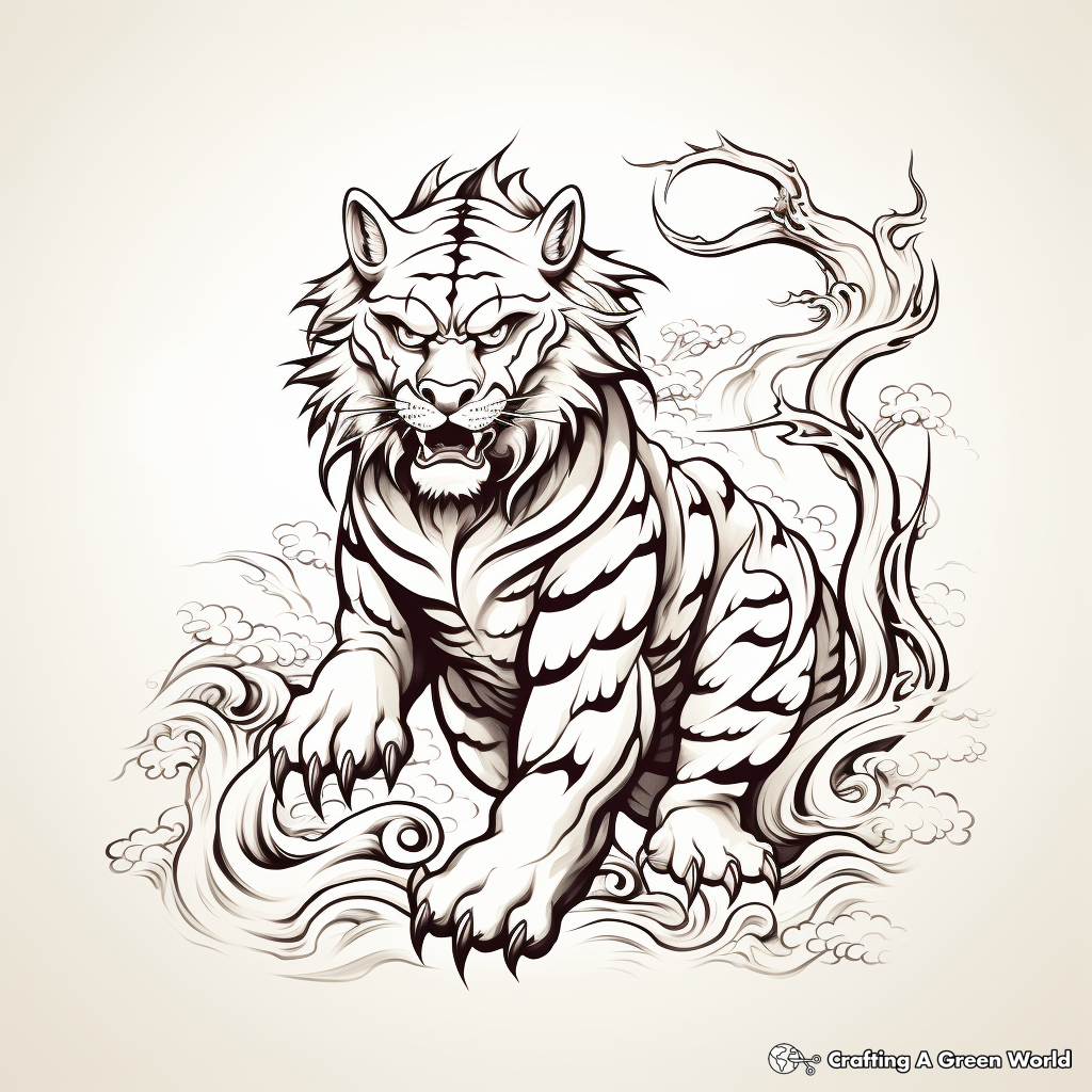 Japanese-inspired Tiger Tattoo Design Coloring Pages 2