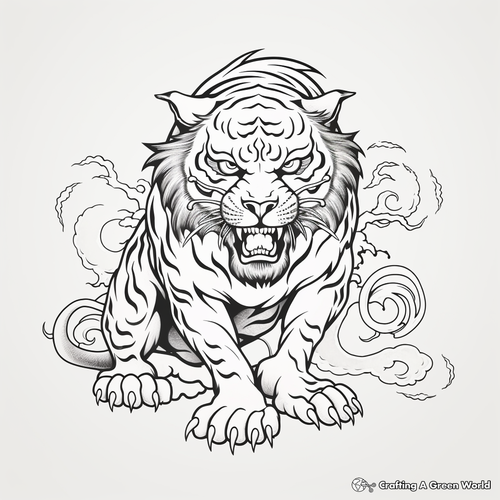 Japanese-inspired Tiger Tattoo Design Coloring Pages 3