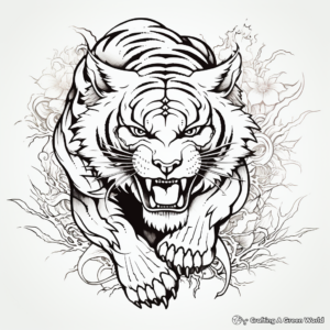Japanese-inspired Tiger Tattoo Design Coloring Pages 4