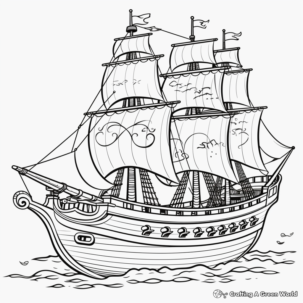 Jolly Roger Pirate Ship Coloring Pages 3