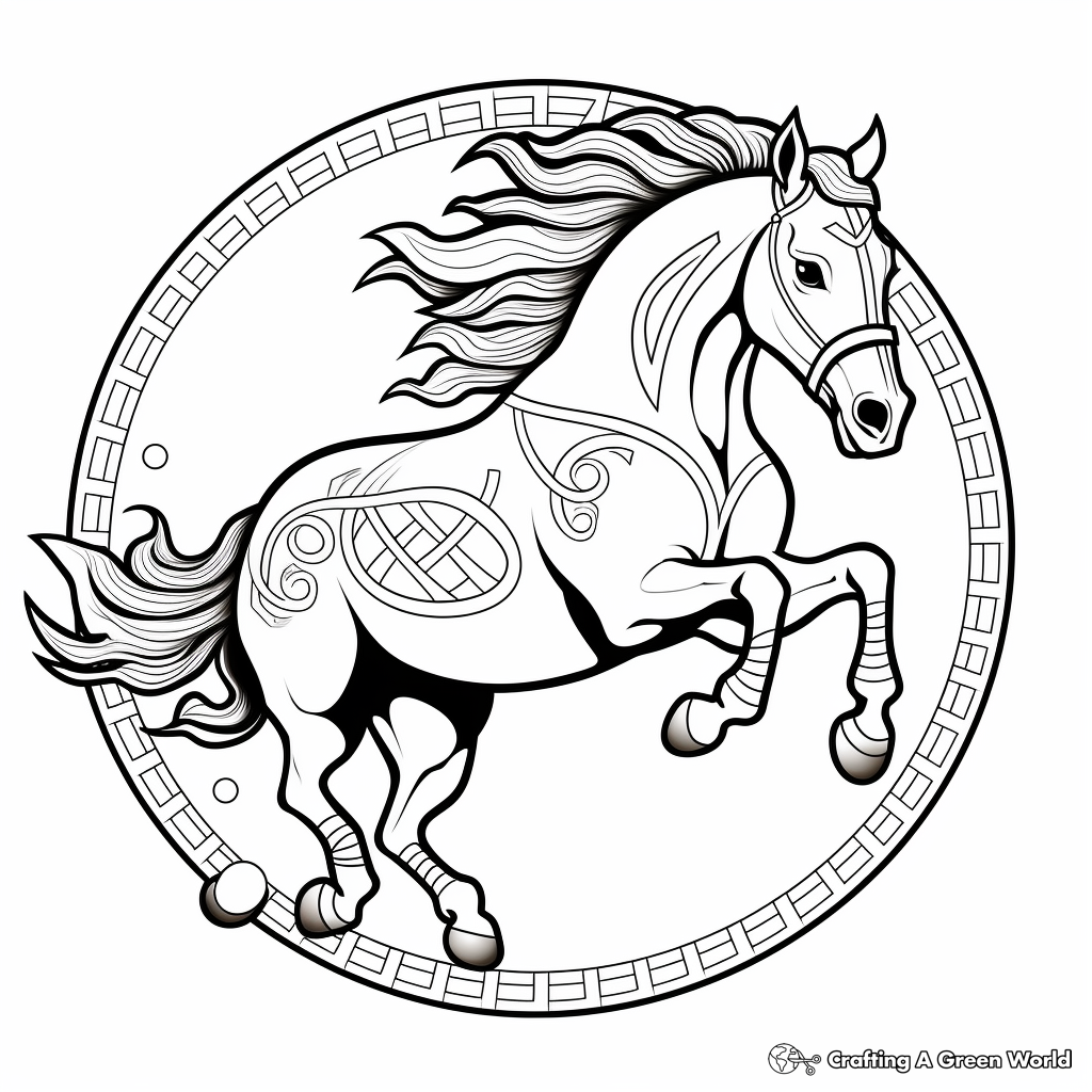 Jumping Horse Mandala Coloring Pages: Athletic Horses 1
