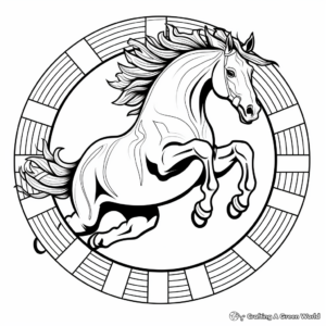 Jumping Horse Mandala Coloring Pages: Athletic Horses 3