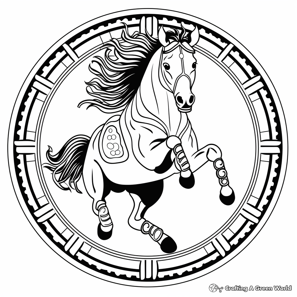 Jumping Horse Mandala Coloring Pages: Athletic Horses 4