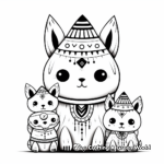Kawaii Fox Family: Mama, Papa, and Baby Fox Coloring Pages 1