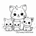 Kawaii Fox Family: Mama, Papa, and Baby Fox Coloring Pages 2