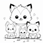 Kawaii Fox Family: Mama, Papa, and Baby Fox Coloring Pages 3