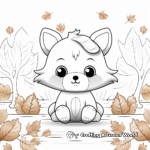 Kawaii Fox in Autumn Scene Coloring Pages 1