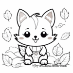 Kawaii Fox in Autumn Scene Coloring Pages 4