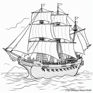Kid-Friendly Pirate Schooner Coloring Pages 2