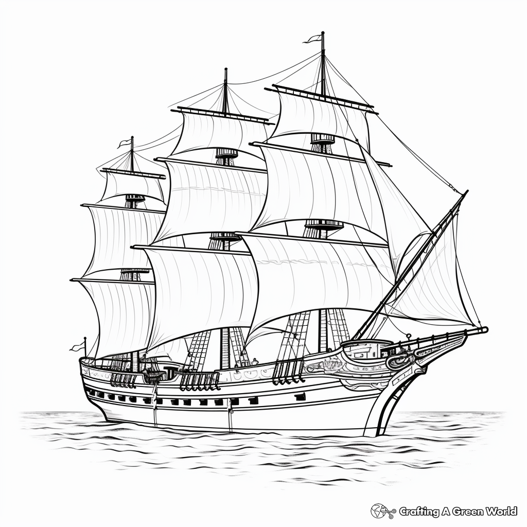 Kid-Friendly Pirate Schooner Coloring Pages 3
