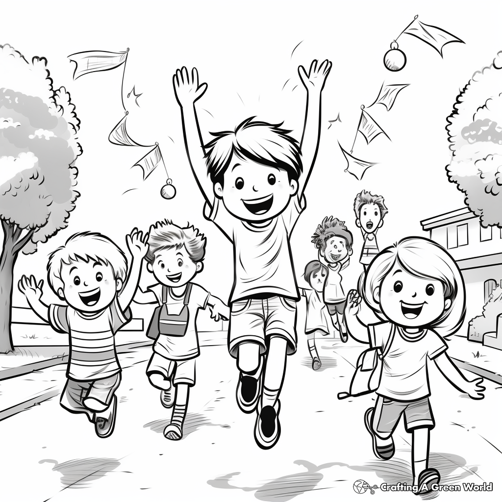 Kids Celebrating Last Day of School Coloring Pages 3