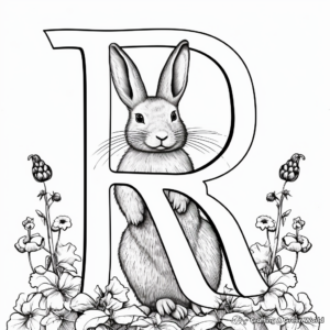 Letter R Hidden in Rabbit Picture Coloring Page 1