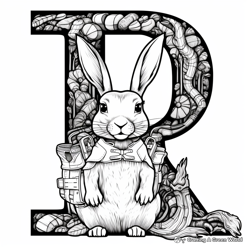 Letter R Hidden in Rabbit Picture Coloring Page 3