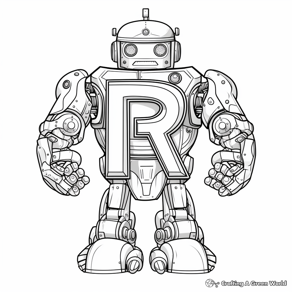 Letter R Robot Character Coloring Page 2