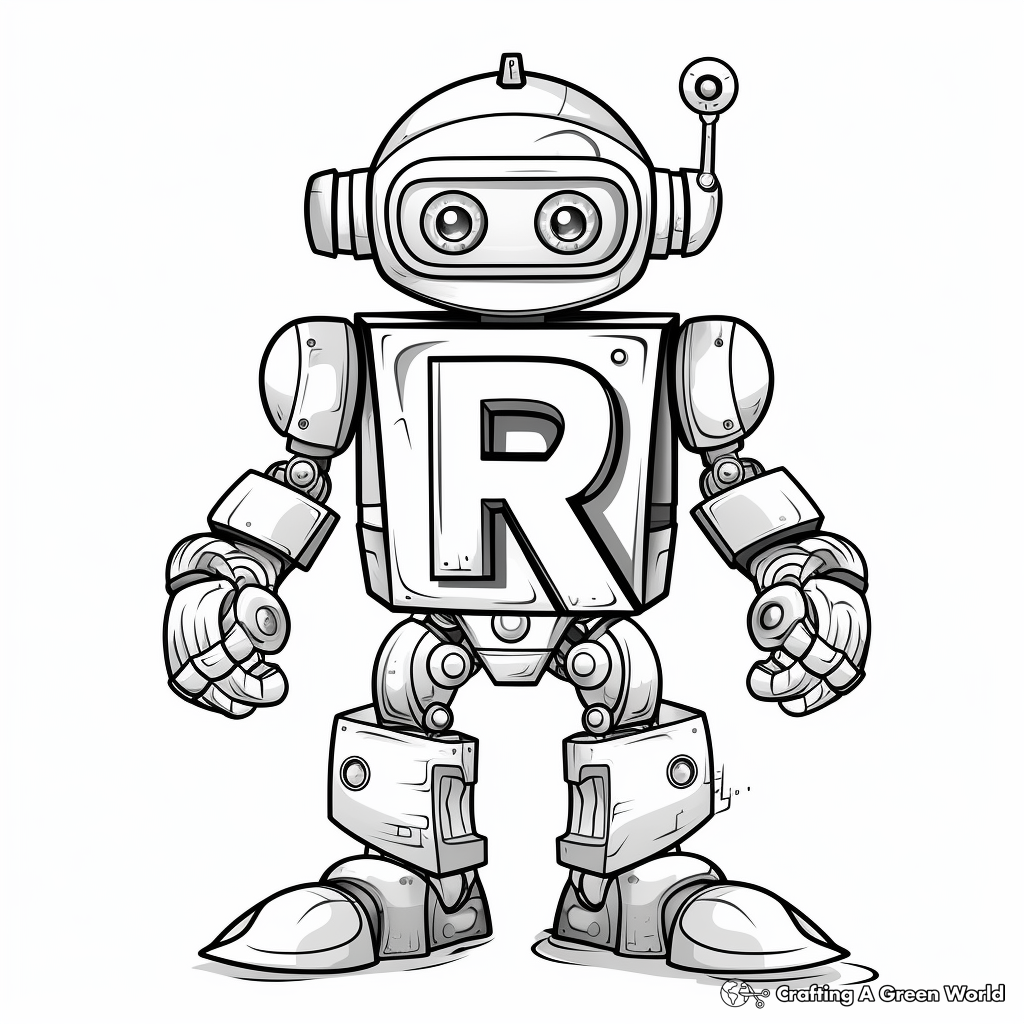 Letter R Robot Character Coloring Page 3