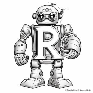 Letter R Robot Character Coloring Page 4