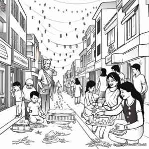 Lively Diwali Street Scene Coloring Pages 2