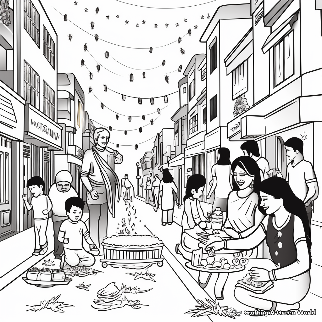 Lively Diwali Street Scene Coloring Pages 2
