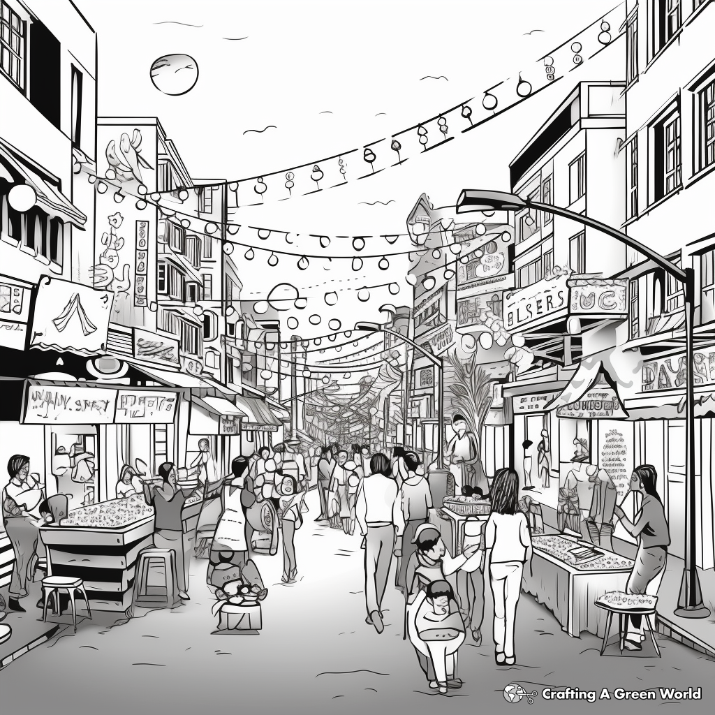 Lively Diwali Street Scene Coloring Pages 3