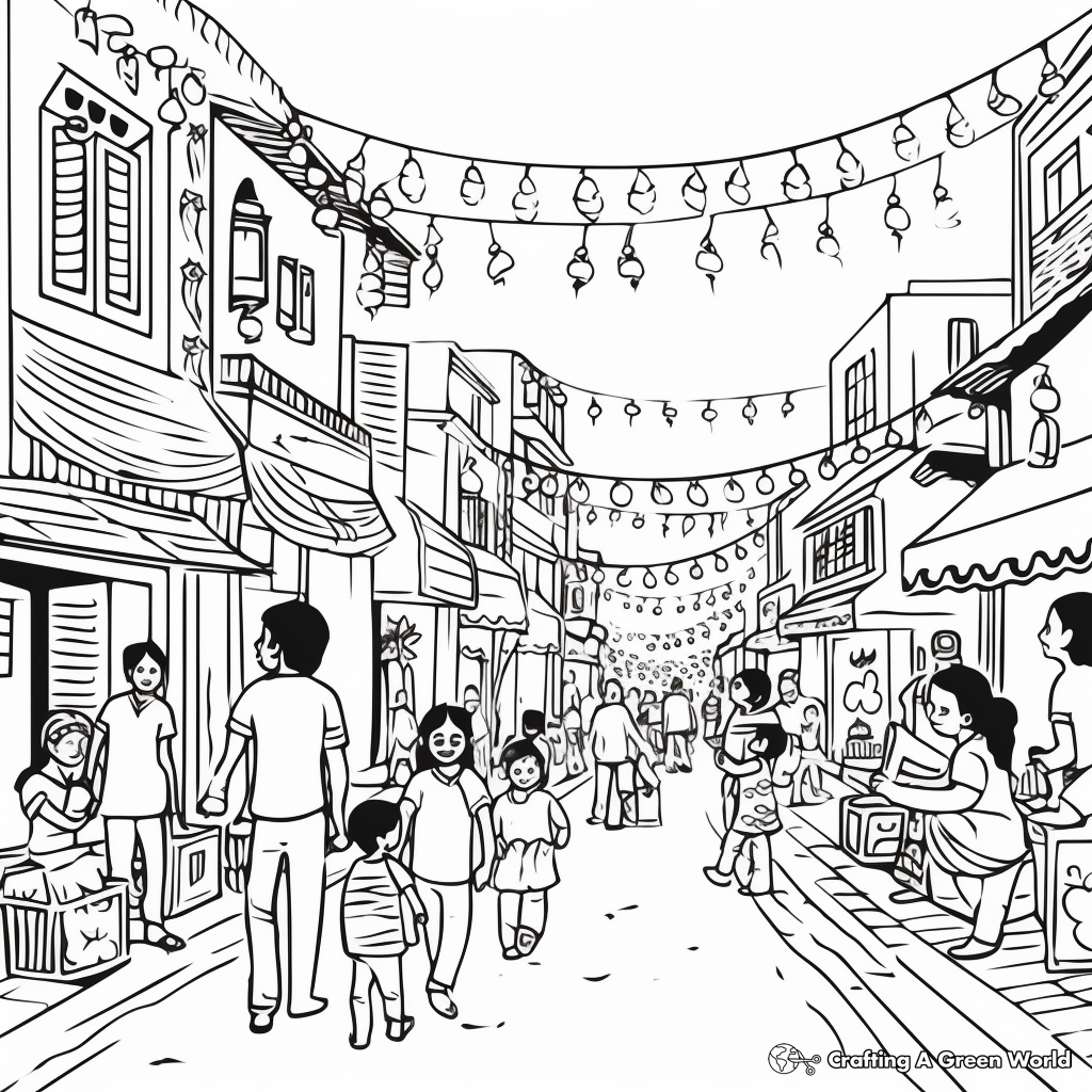 Lively Diwali Street Scene Coloring Pages 4