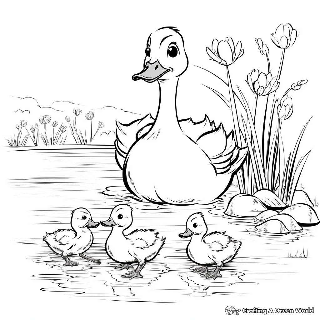 Lovely Mother Duck and Ducklings Coloring Pages 3