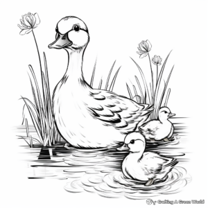 Lovely Mother Duck and Ducklings Coloring Pages 4