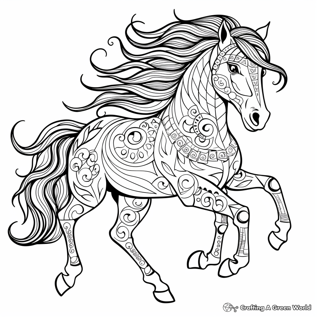 Majestic Stallion Horse Mandala Coloring Pages 1