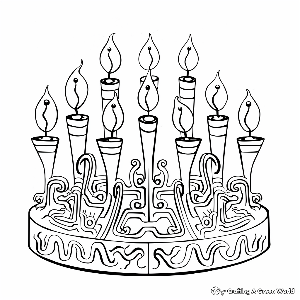 Menorah with Hebrew Letters Coloring Pages 1