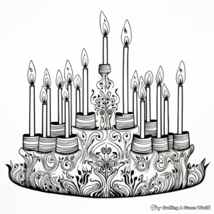 Menorah with Hebrew Letters Coloring Pages 4
