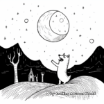 Midnight Scene: Howling Wolf and the Crescent Moon Coloring Pages 2