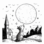 Midnight Scene: Howling Wolf and the Crescent Moon Coloring Pages 4