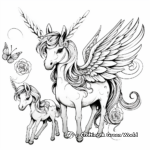 Mothers and Foals: Unicorn With Wings Family Coloring Pages 1