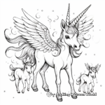 Mothers and Foals: Unicorn With Wings Family Coloring Pages 2