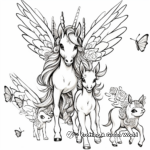 Mothers and Foals: Unicorn With Wings Family Coloring Pages 3
