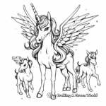 Mothers and Foals: Unicorn With Wings Family Coloring Pages 4